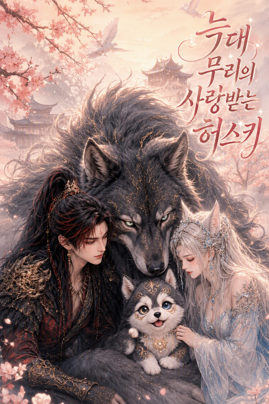 늑대 무리의 사랑받는 허스키